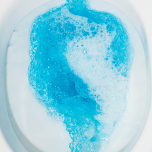blue water in the toilet bowl