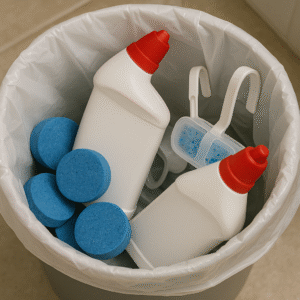 Discarded toilet cleaning products showing the failure of traditional cleaners